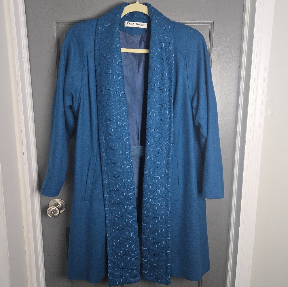 Vintage Teal Blue Wool Embroidered Church Dress Coat Easter